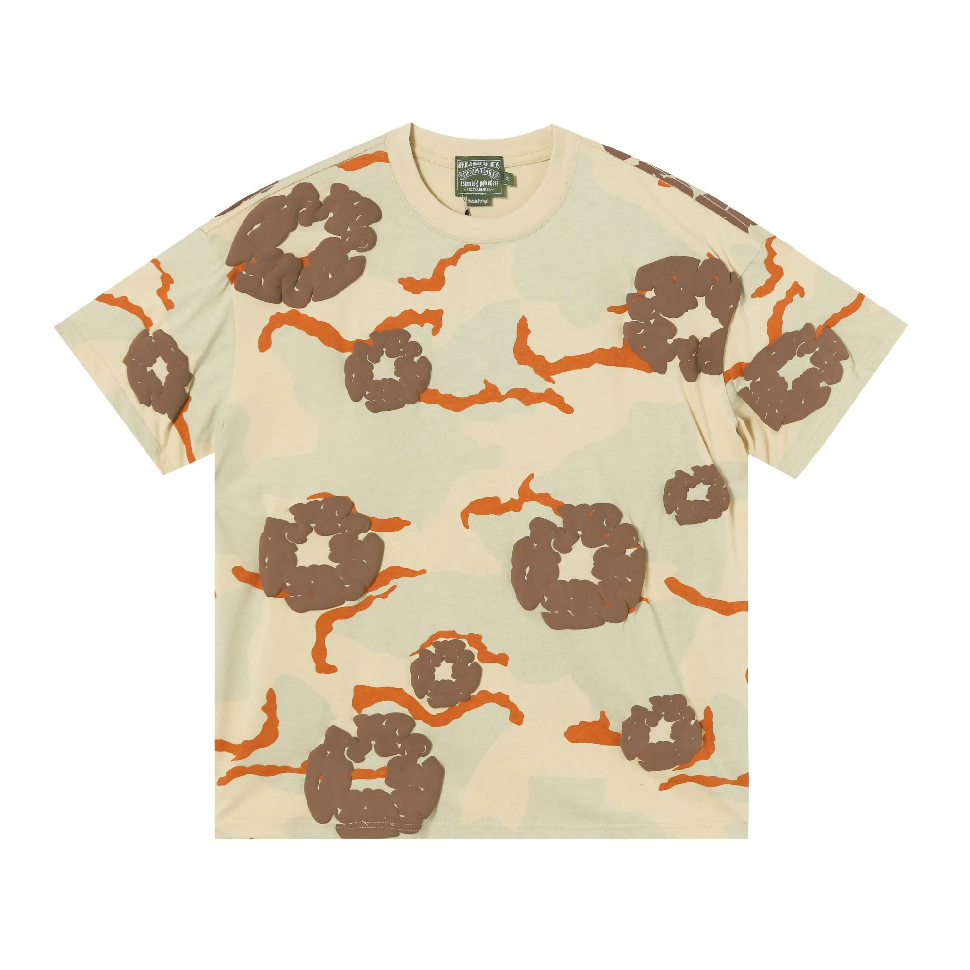 208# DENIM TEARS Kapok European and American trendy brand high quality foam flocking camouflage printed short-sleeved suit Color Camouflage blue Camouflage powder Camouflage gray Camouflage apricot Camouflage green Size S-XL
